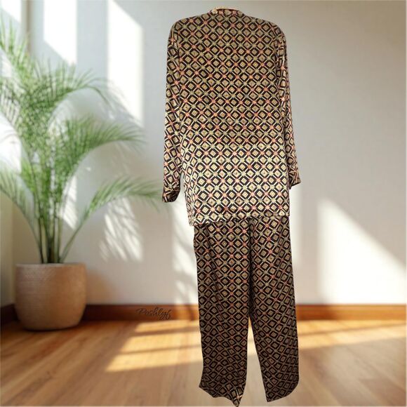 Victoria's Secret Vintage Pajama Set Loungewear Gold/Black Multi Medium - Picture 3 of 11